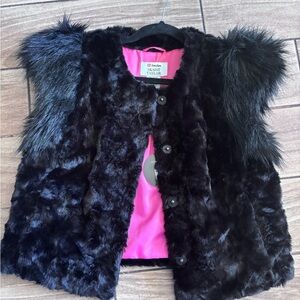 Skaist Taylor Black Faux Fur Vest with Pink Lining